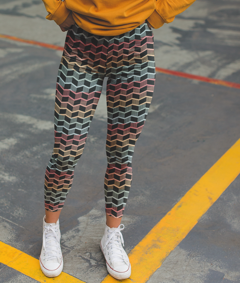 Rainbow Geometric Striped Leggings