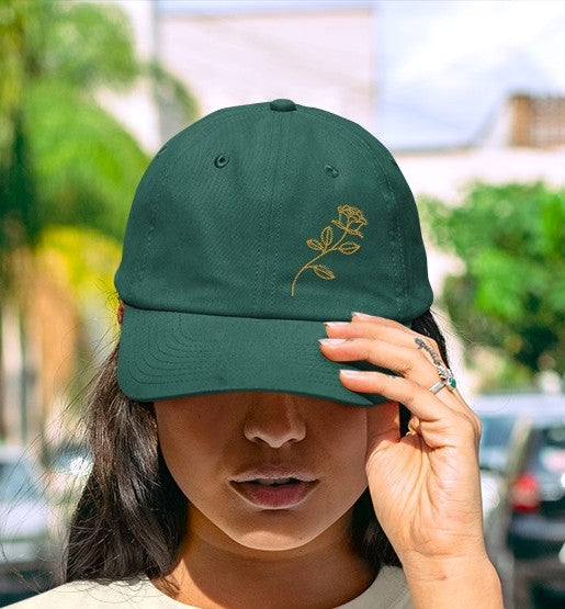 Embroidered Golden Rose Dad Hat
