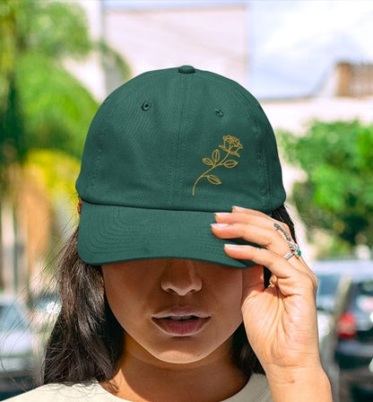 Embroidered Golden Rose Dad Hat
