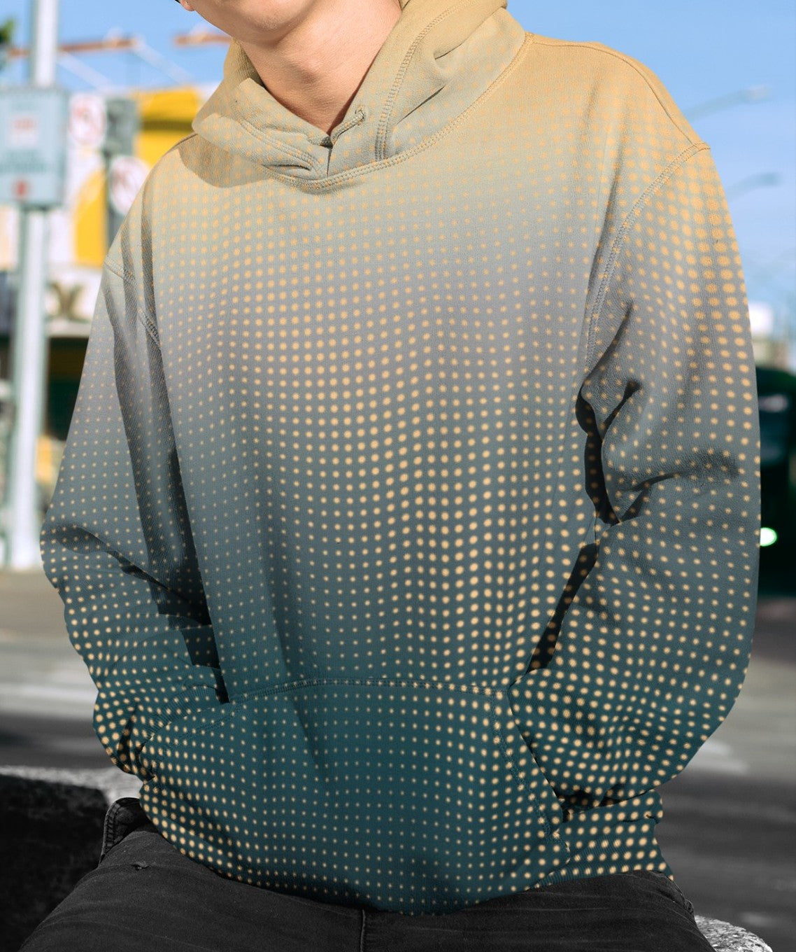 Yellow And Grey Polka Dot Ombre Unisex Hoodie