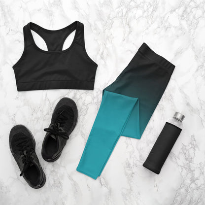Turquoise Blue To Black Ombre Leggings