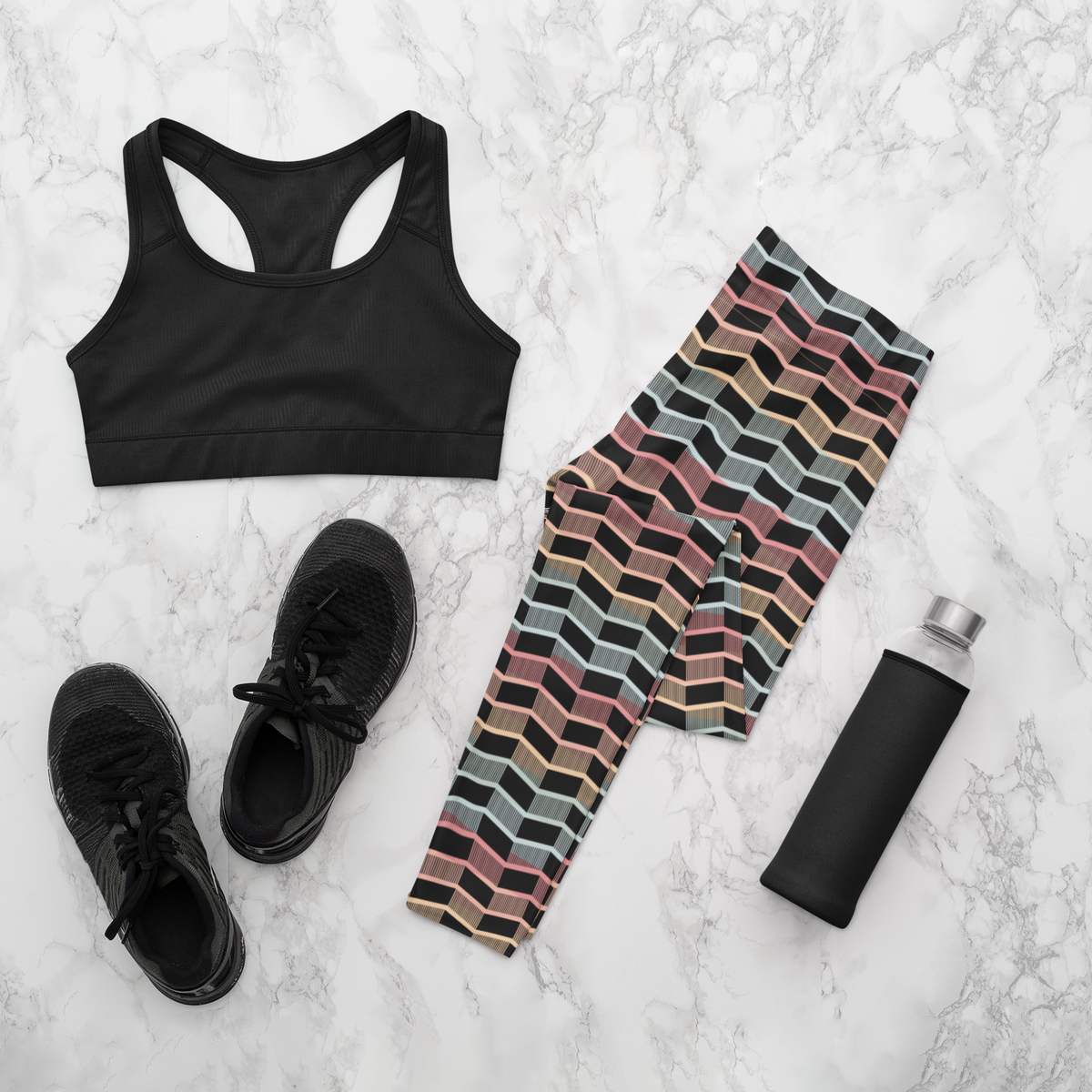 Rainbow Geometric Striped Leggings