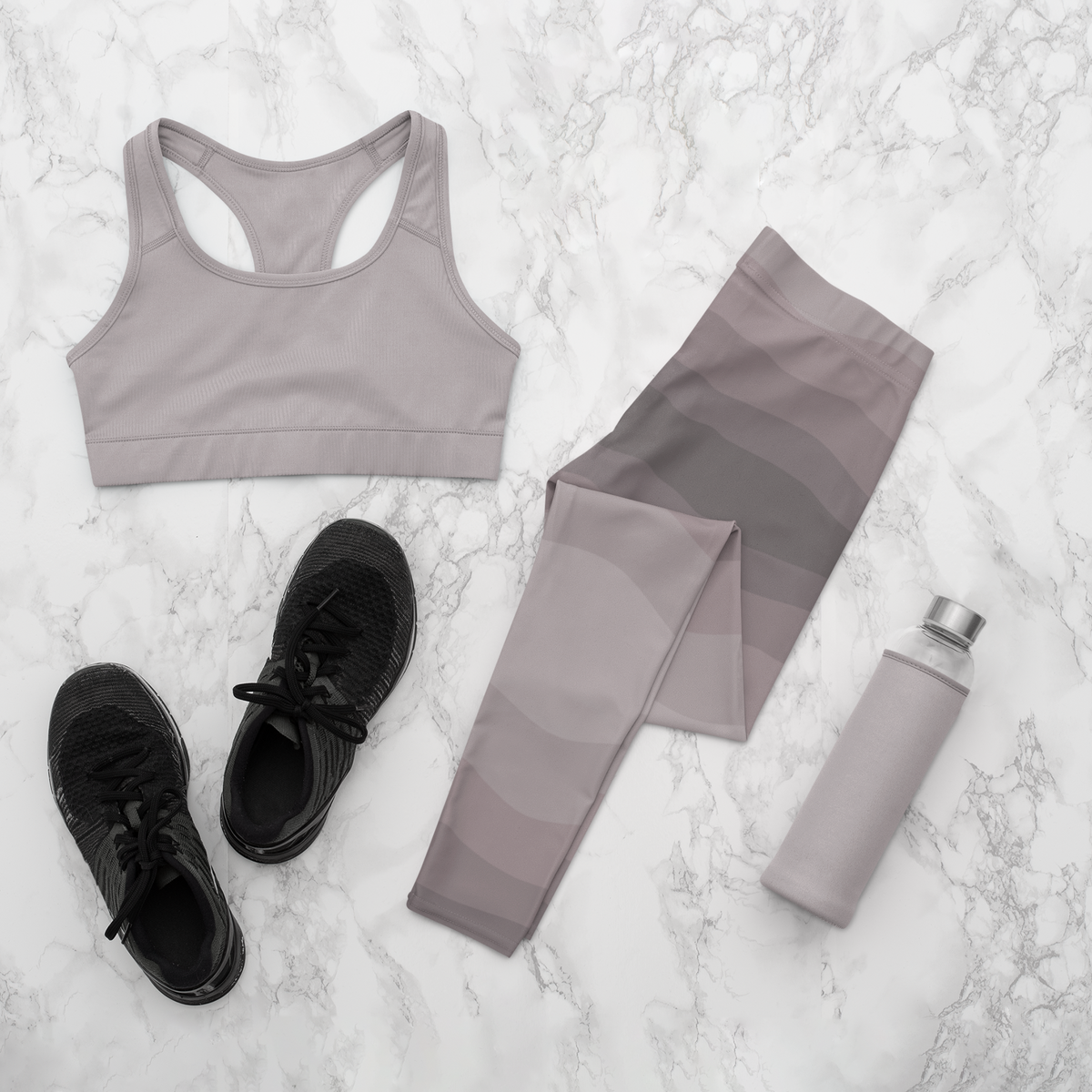 Women's Abstract Grey Wave Leggings