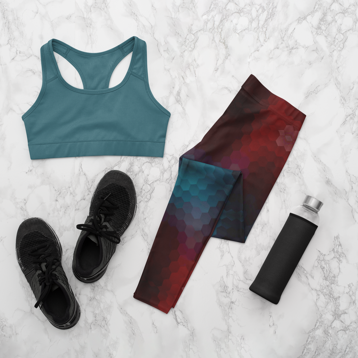 Women's Dark Red and Teal Abstract Leggings