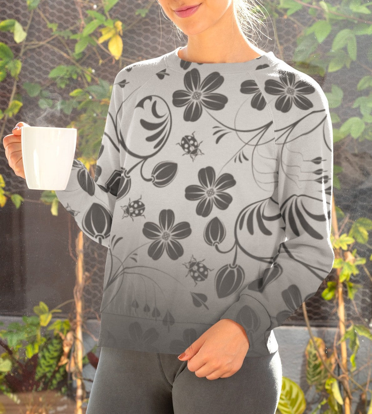 Grey Ombre Floral Women's Sweatshirt