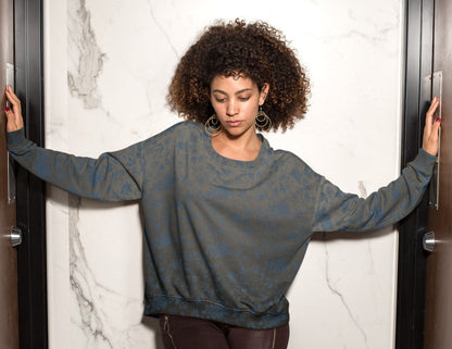 Grey With Blue Floral Ombre Women's Sweatshirt