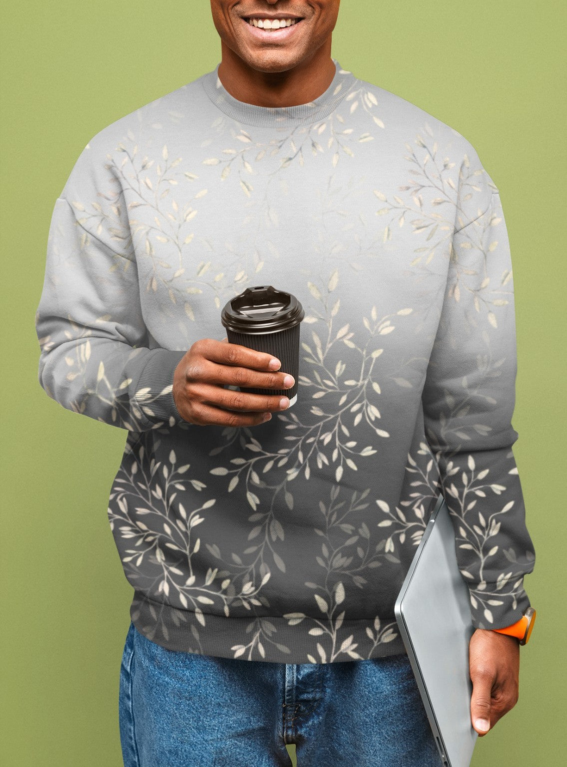 Floral Gold and Grey Ombre Women's Sweatshirt