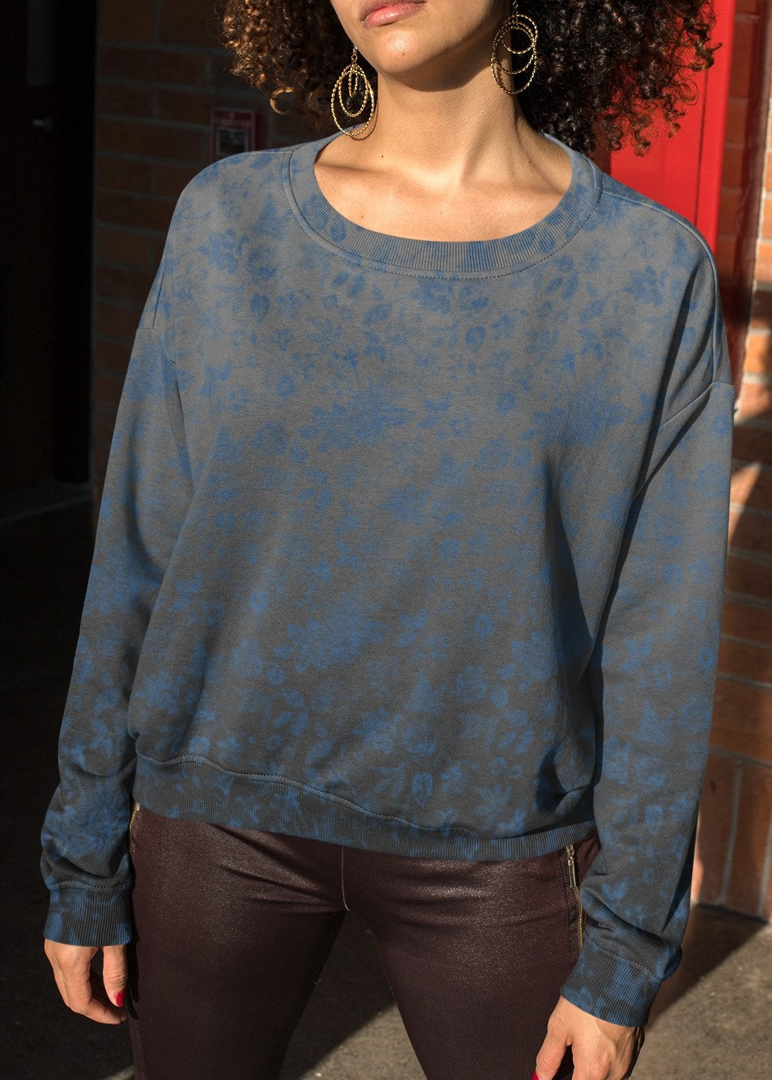 Grey With Blue Floral Ombre Women's Sweatshirt